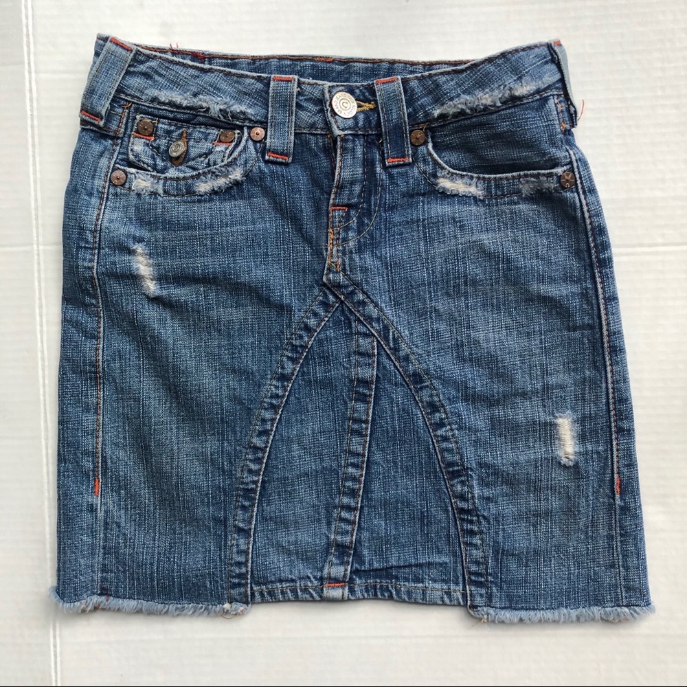 True religion denim skirt 24 distressed light wash